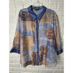 RADZOLI button up top Women's size 3X Semi sheet long sleeve blouse Wearable art